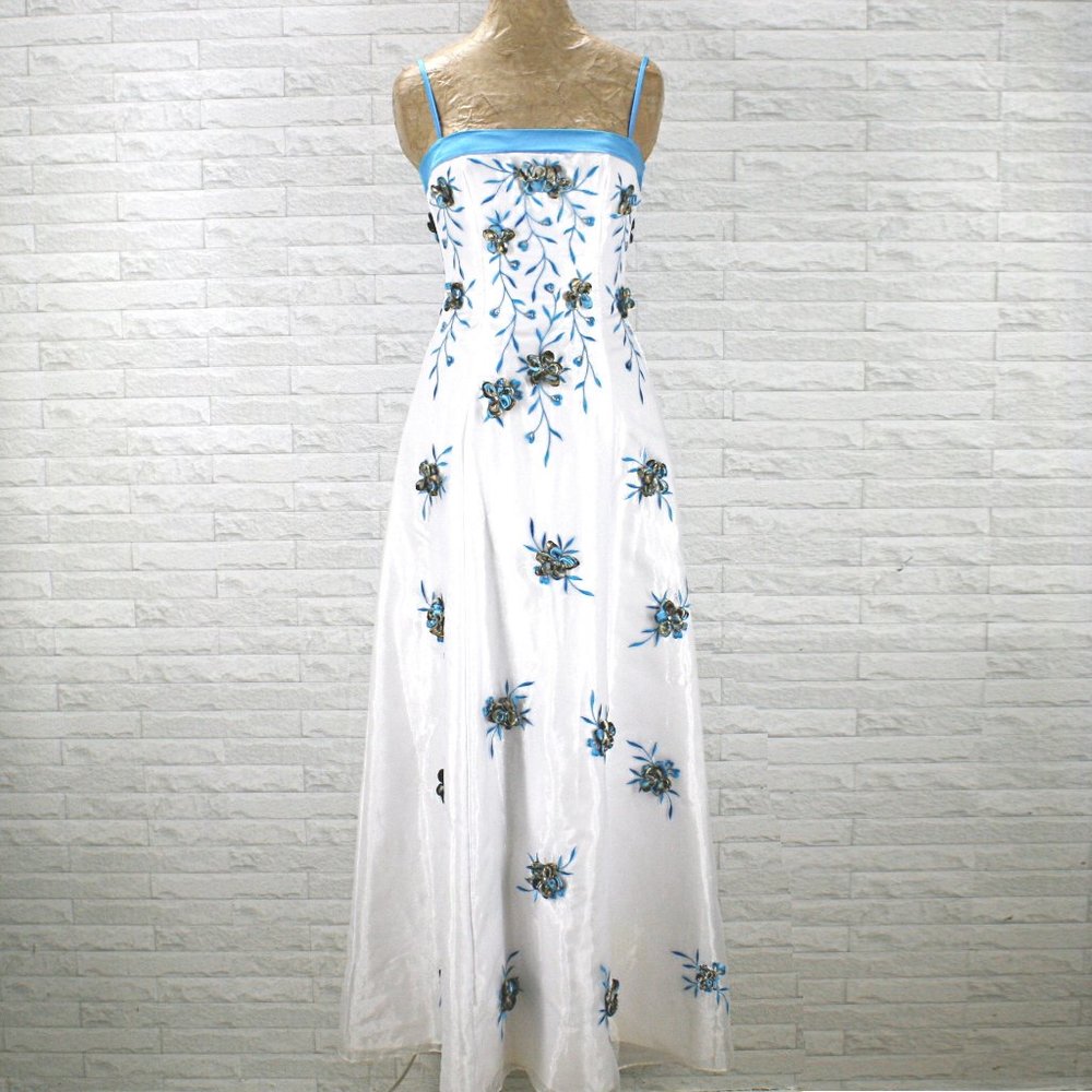 UPCYCLED Dress Floral Homecoming Lace Up Corset Back 3D Flowers Blue White 3